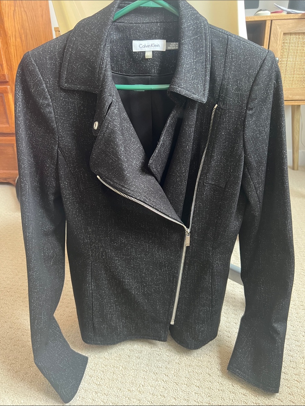 Calvin Klein Women's Black Sparkle Moto Blazer